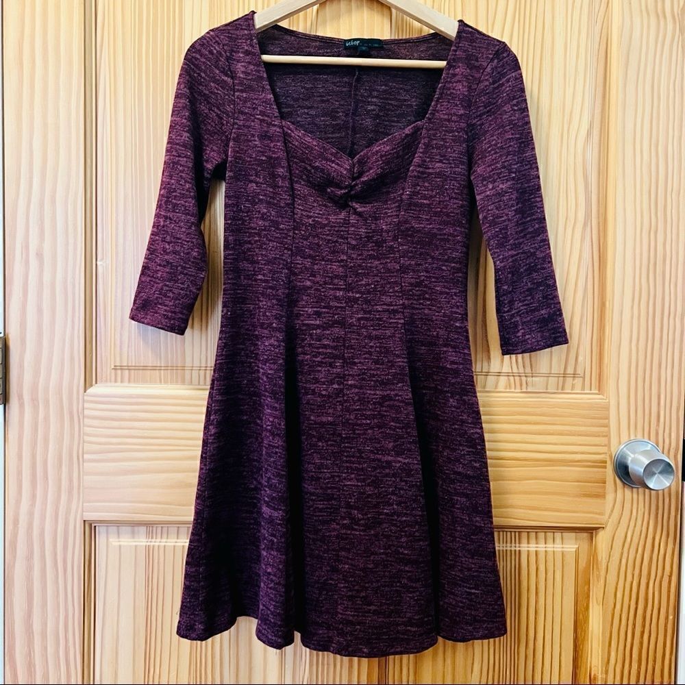 Bebop Be You Be Free maroon purple spacedye knit 3/4 sleeve dress S